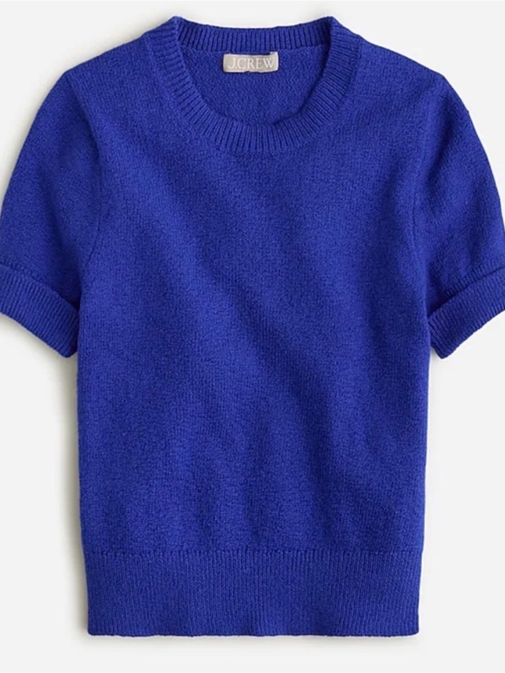 Royal Blue J. Crew Cuff-sleeve cropped crewneck sweater in textured bouclé